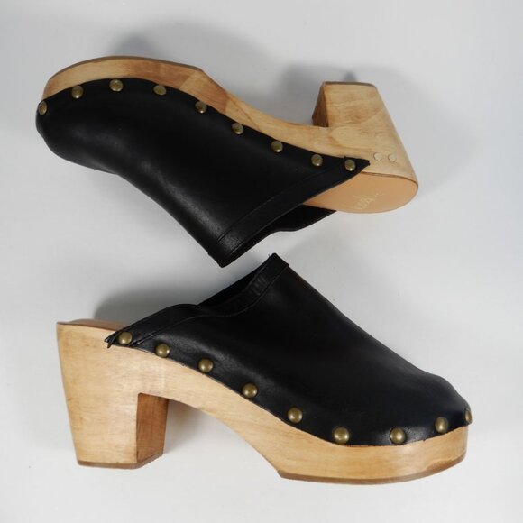 Beek Woodpecker Clogs Mules Size 10 Studded Wood Platform Black Leather NEW $320 - Picture 8 of 16
